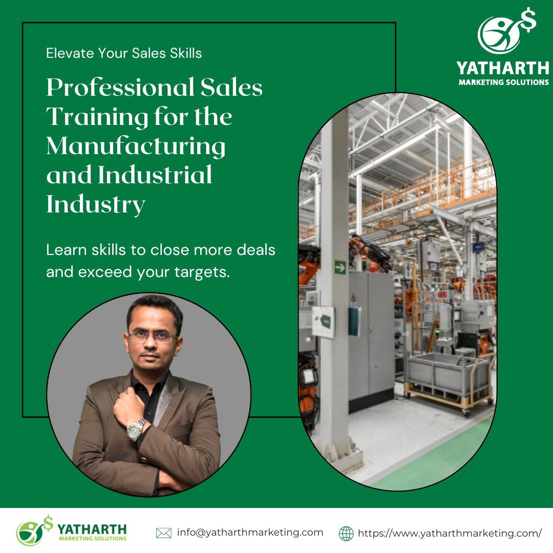 Get train your employees to boost your business revenue! 🚀 

Contact Yatharth Marketing Solutions to conduct Professional Sales Training for the Manufacturing & Industrial Industry. ✨ 

#salestraining #yatharthmarketing #businessgrowth #industrialtraining #salesboost