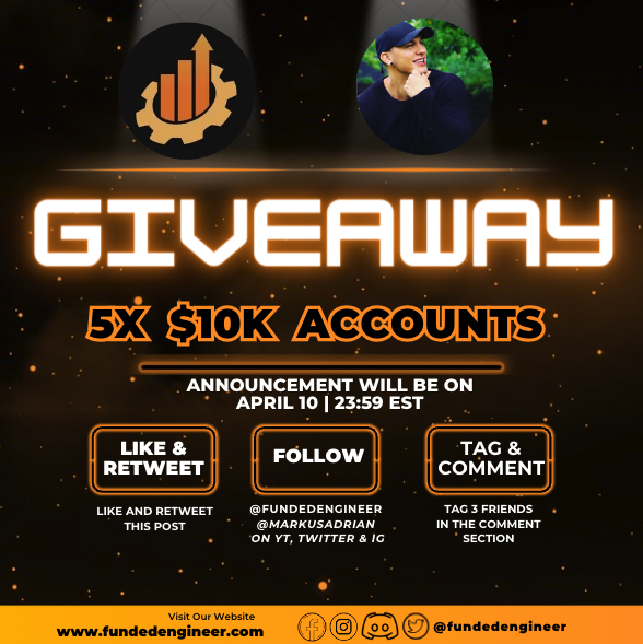 🚨🚨Huge Giveaway 🚨🚨

5 - Prop Firm Challenges from Funded Engineer
10K Challenge Accounts 🙌

Like and Retweet this post.

Follow @Markus_AdrianYT @fundedengineer 

Tag 3 friends in the comment section of this post.

Good luck 💯