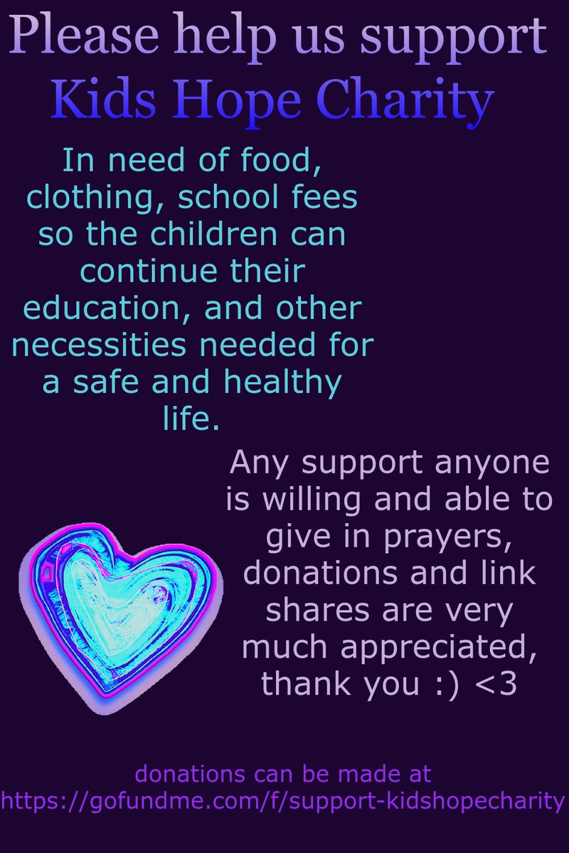 We appreciate all who are willing and able to work with us to #support the #kids at #KidsHopeCharity with #prayers #donations and #Reposts to #help #provide #Funding for #Food #clothes #medicine #education 

gofundme.com/f/support-kids…