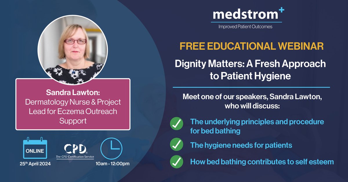 MedstromUK's tweet photo. Only three weeks to go until our webinar event ⭐

Meet Sandra Lawton, one of our amazing speakers on the day. We're thrilled to have her join us and offer invaluable insights into patient hygiene!

Click the link below to register for FREE today 👇
https://t.co/5kLXW7sGce https://t.co/m8a4ByHTjB