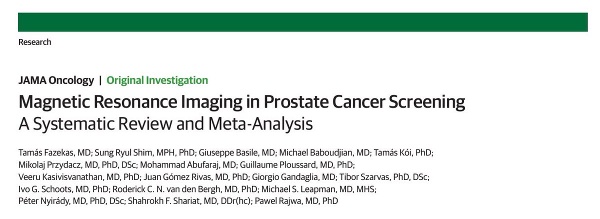 Our new study ‼️ Published in @JAMAOnc ‼️ Magnetic Resonance Imaging in Prostate Cancer Screening Congrats to @fazekasMD ! Rising rockstar! 🇭🇺 @DrShariat @mleapman @roodvdb @IvoSchootsNL @GGandaglia @JGomezRivas @veerukasi @GPloussard @NyiradyP jamanetwork.com/journals/jamao…