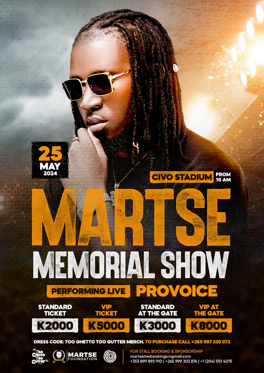 Fifth artist to headline the Martse Memorial Show :- ProVoice Lameck 🎤 Net proceeds will go towards the Martse Foundation desk initiative 🙏🏾 #Tooghettotoogutter #MartseFoundation