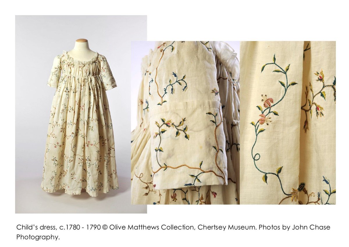 #FridayFrocks – #SpringFlowers: a cotton muslin girl’s dress beautifully hand embroidered with flowers in tambour-work c.1780s. The fabric is said to have been worked by a bride for her trousseau in 1776 and afterwards made up into a dress for one of her children. @johnchasephoto