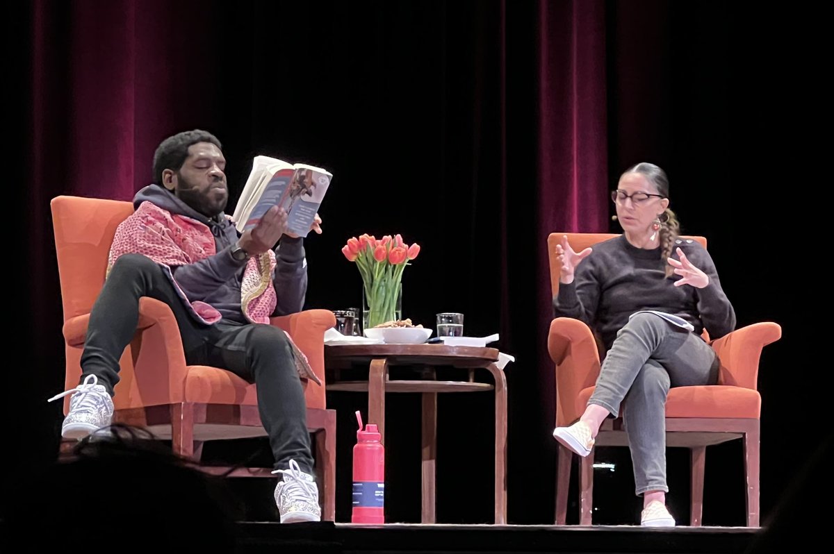 It’s impossible to describe the magic that happened @cityartssf last night when a poet/author + journalist/storyteller, both sensitive, brilliant icons w/ great shoe game were in conversation. Thank you @NifMuhammad & @RadioMirage for a deeply moving, unforgettable evening! 🙏🏼💛