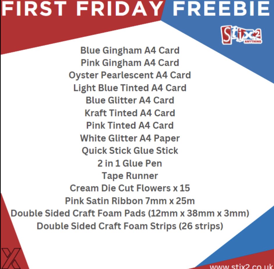 stix_2's tweet image. ❗FIRST FRIDAY FREEBIE COMPETITION IS NOW OPEN❗

Fancy #winning this Stix2 Craft Bundle with a retail price of £25?!!

How to enter: 
Simply like and retweet our post for a chance to win. 

Winner will be announced on Tuesday 9th February.

#craftcompetition #craftgiveaway