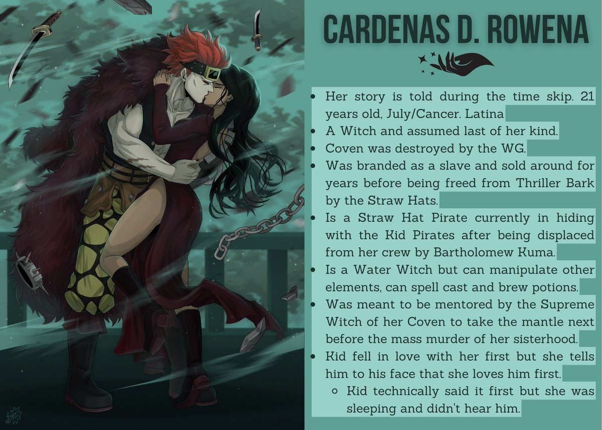 Swamp_Stew's tweet photo. Oh right I've made info cards! #RavensWritings #OnePiece #wtmw #optbt <- tags to my fic stuffs // megathread of character lores and shenanigans https://t.co/qtEWHFzRij