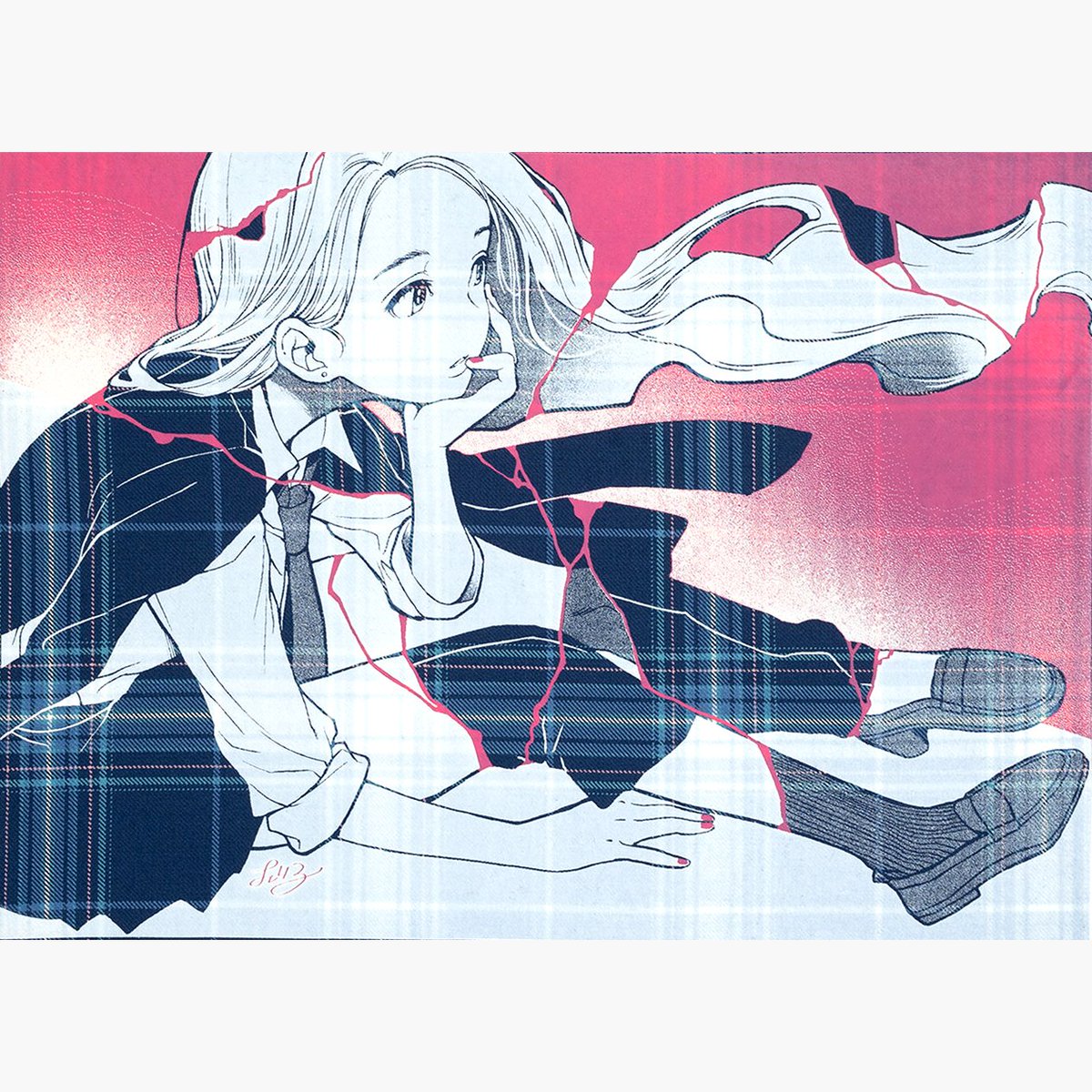 「#対になってる絵をあげる 紺の子がツギ臙脂の子がヒビ 」|チェリ子 4/30超ボーマス 5/5コミティアのイラスト