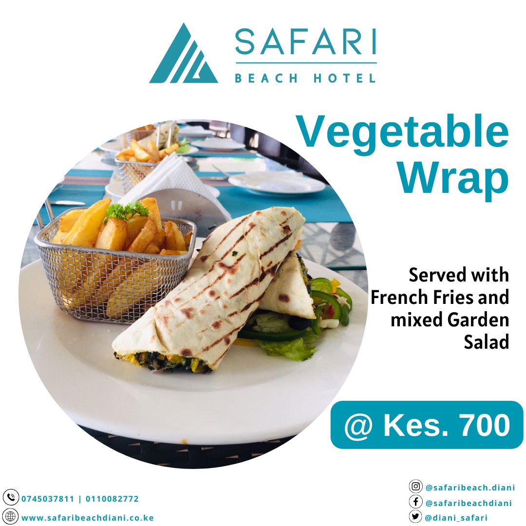 Indulge in a taste of freshness this Friday at Safari Beach Hotel with our tantalizing Vegetable Wrap special! #SafariBeachDiani #FridayFoodOffer #VegetableWrap #ADelightfulPlaceToWander #Foodies