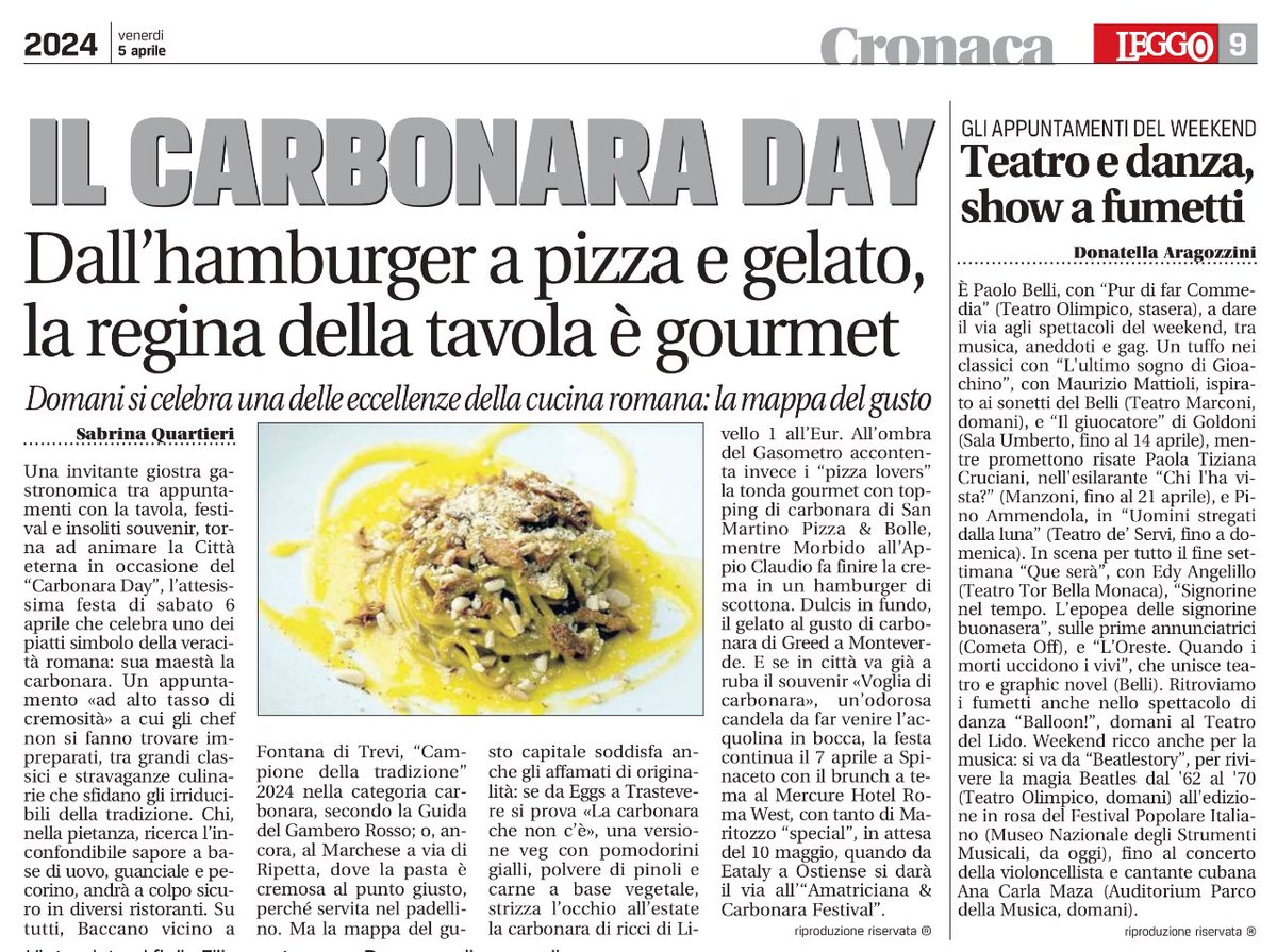 Verso il Carbonara Day con una mappa golosa di #Roma tra proposte classiche e stravaganze culinarie. Il mio racconto su Leggo

#carbonaraday <a href="/leggoit/">Leggo</a> #carbonara #ristoranti