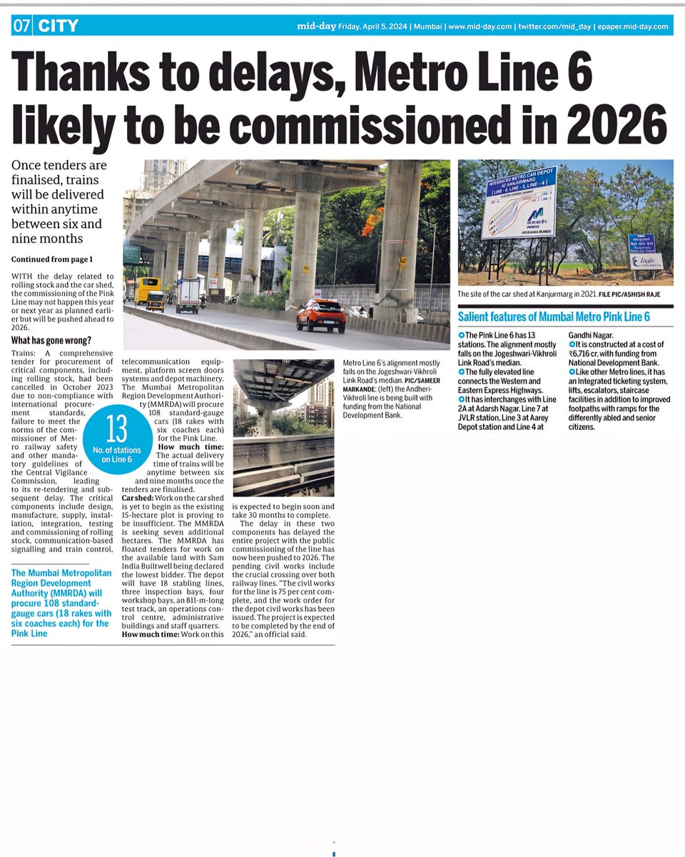 #Mumbaimetro L6 Almost ready But where are The Trains ? 2027 opening pushed Rolling stock not ordered Yard delayed 7HA more land demanded Civil work over by OCT 24 75% currently over @Kun_Srivastav @MandarSawant184 @vishalkmumbai @MukulAgarwal66 @Anujalankar9 @sssaaagar…