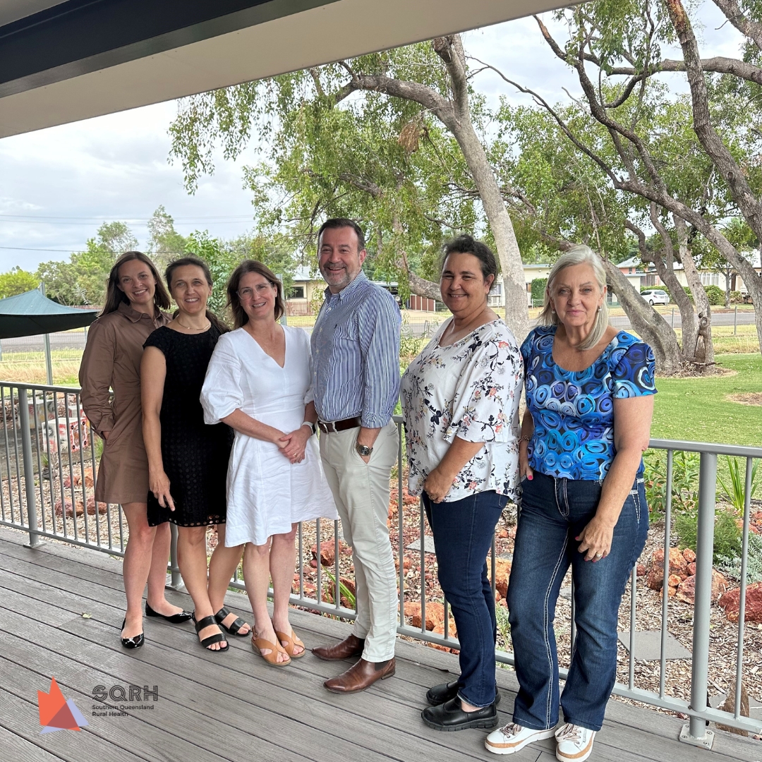 We recently hosted QLD Health Chief Allied Health Officer, OCAHO staff, Directors of QLD Uni Depts of Rural Health in Charleville. Pictured: Dr. Rachelle Pitt, Juanine Passfield, Liza-Jane McBride, A/Prof Geoff Argus, A/Prof Catrina Feltonbusch, Prof Sabina Knight.