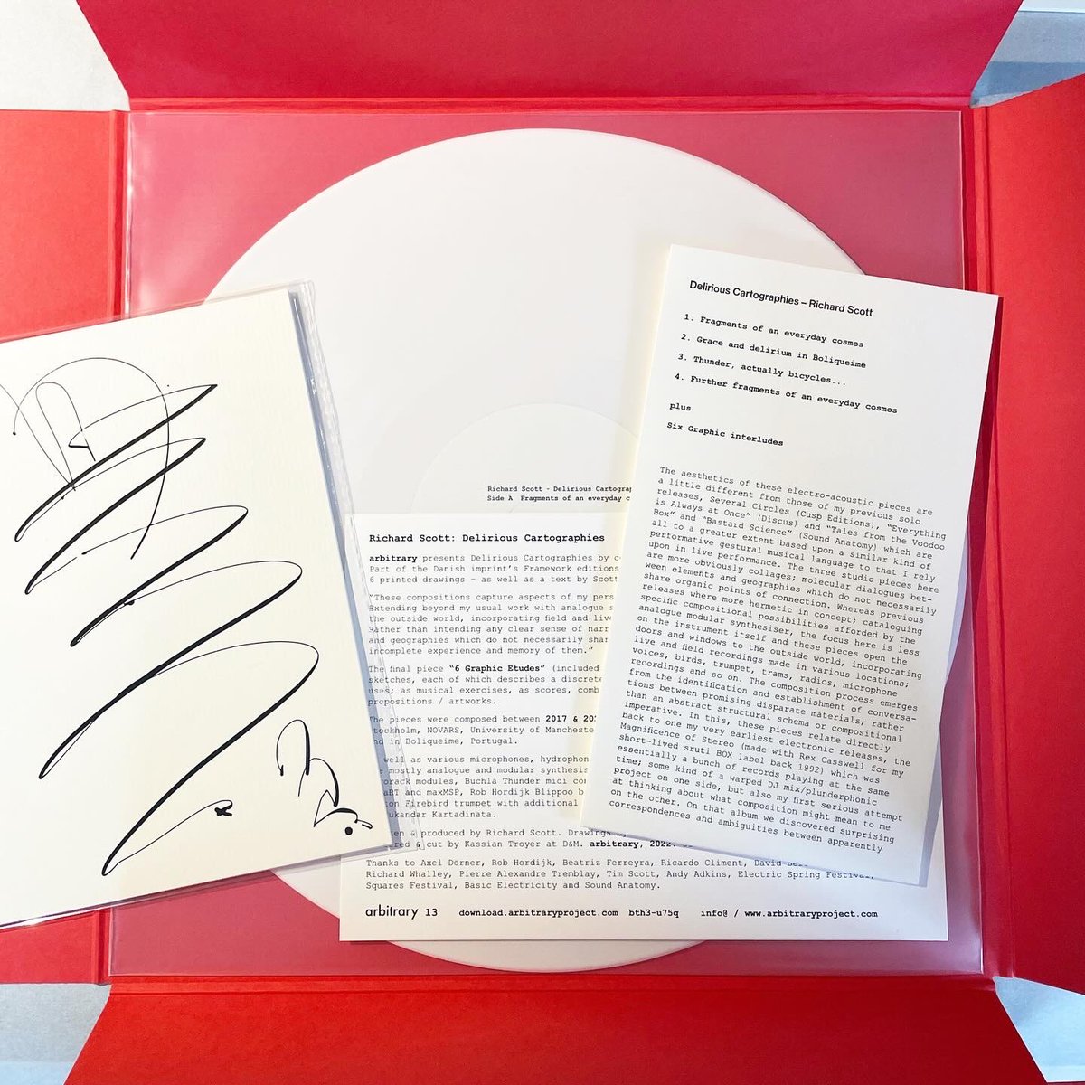 arbitrary_shop's tweet photo. Richard Scott - Delirious Cartographies

arbitrary13 (LP/CD) by composer, improv. and synthesist Richard Scott

LP version (white, 45 rpm)
€30*

*20% off in April 

2022, Edition: 300
cardboard folder, foil embossed
+ Prints, text (riso)

https://t.co/eljb8WkB6b

@arbitrary_cph https://t.co/3SSCMPiebk