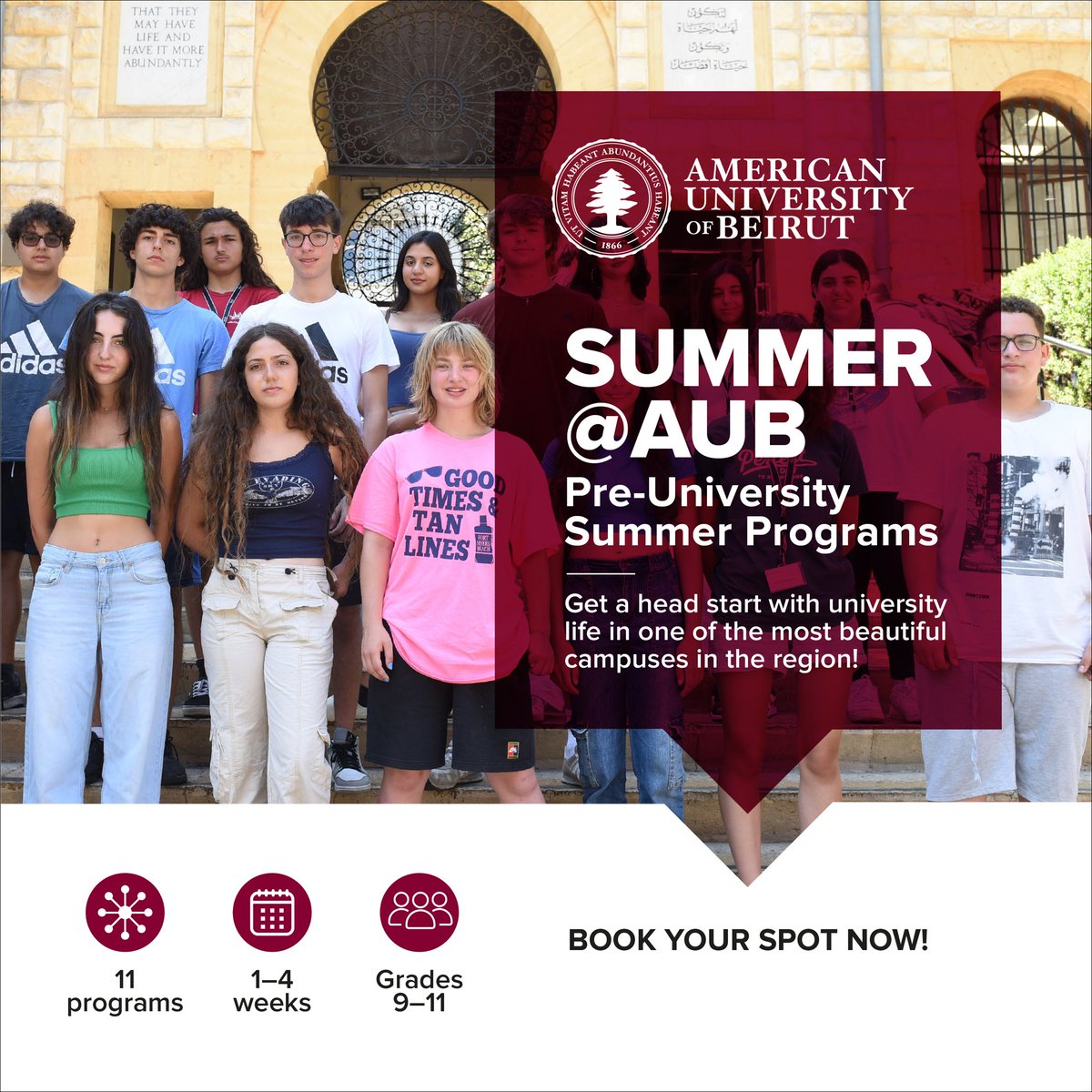 Calling all high school students! Are you ready to make the most of your summer? Join us at AUB's Pre-University Programs for an exciting academic adventure! Explore university life on our campus and get a head start on your future goals.
