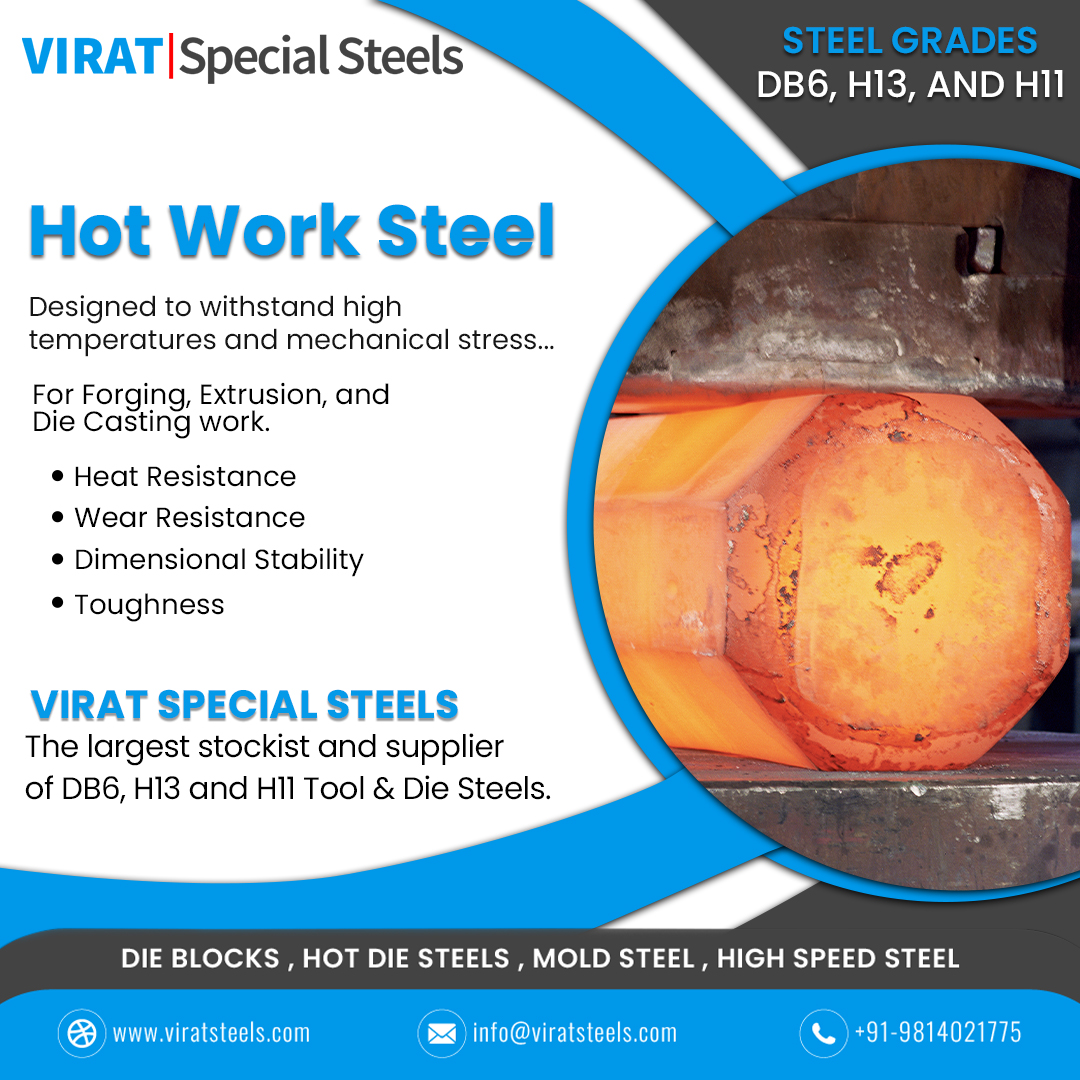 ViratSplSteels's tweet photo. VIRAT SPECIAL STEELS PVT. LTD. on Google: https://t.co/n0ECLT9GaJ Are you runing #manufacturing industry? Strugling to select the Right #HotWorkSteel? Shaping the Future with Heat, Beat, and Repeat - Thatโs Hot Work Tool Steel. Hot work steels include #DB6, #H13, #H11, and #H21 https://t.co/6dZg8OPQ97