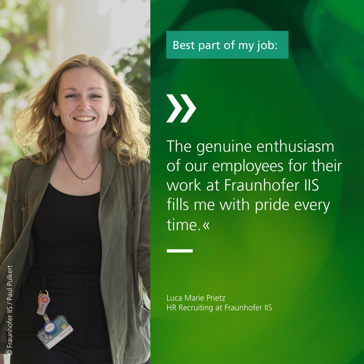 Development and humanity are important values for Luca – also in her professional life. As a project manager in active sourcing, she is proud to enable science that changes the world. Want to know more about Luca ? Take a look at her profile!👉 iis.fraunhofer.de/de/jobs/stelle…