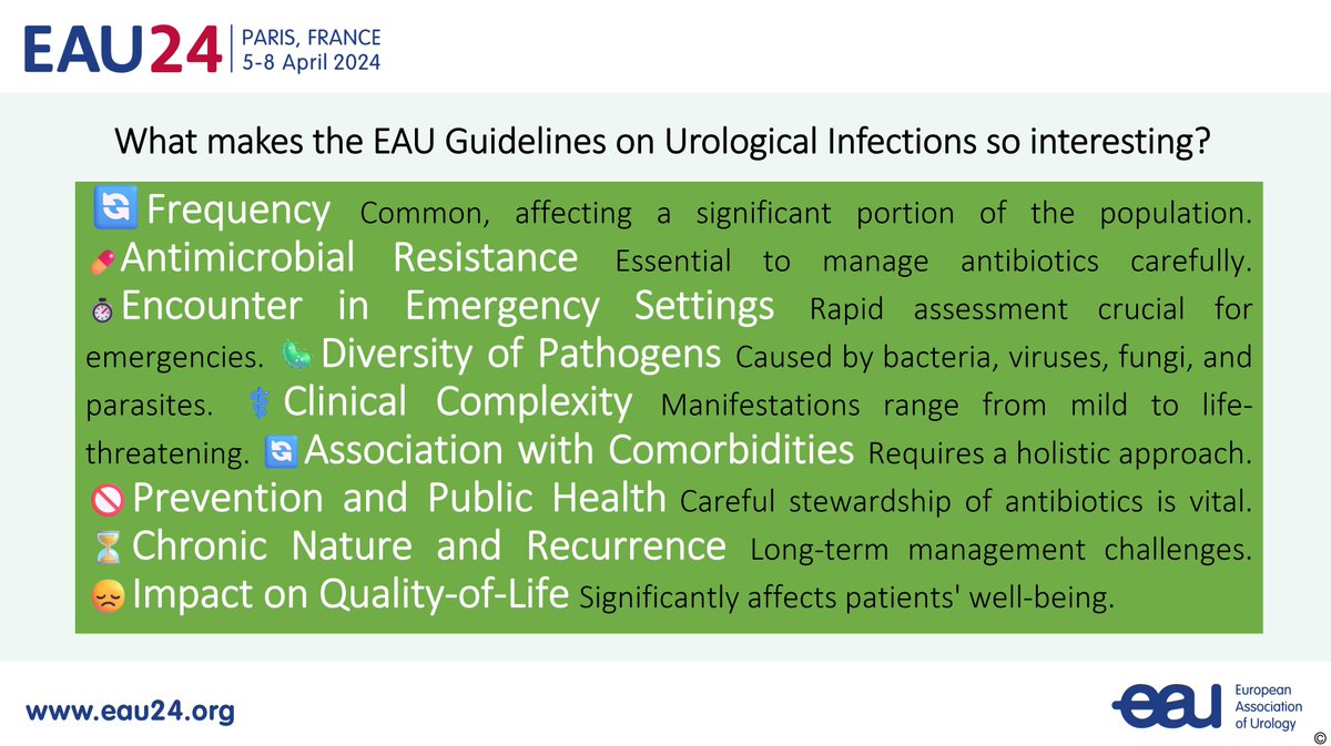 🔍🩺 What makes the EAU Guidelines on Urological Infections so intriguing? Let's explore...🧬👩‍⚕️📊 #EAU #EAU2024 #eauguidelines