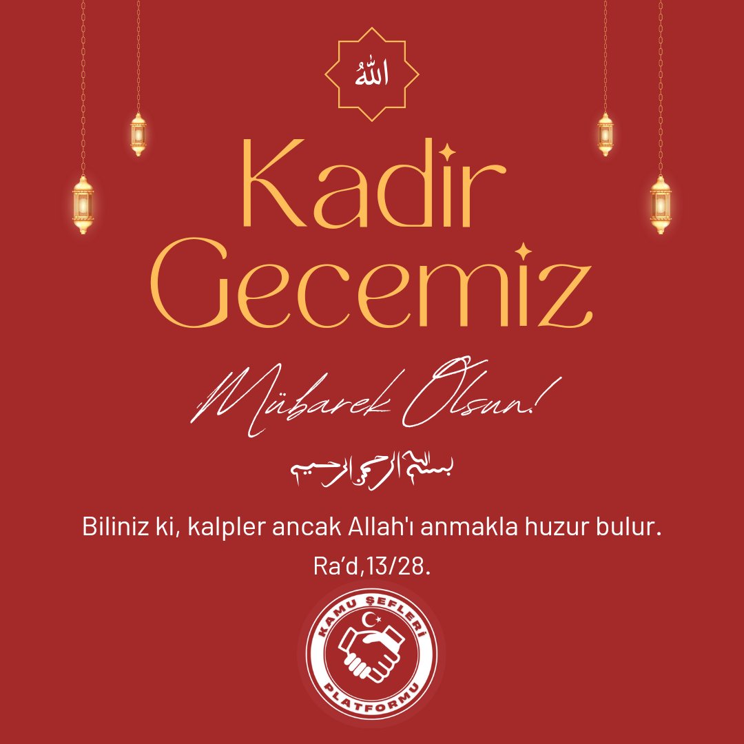 Duaların makbul, rahmet ve bereketin sağnak sağnak yağdığı, bin aydan daha hayırlı olan #KadirGecesi’nin tüm İslam alemine hayırlar getirmesini Canab-ı Hak'tan niyaz ederiz. Kadir Gecemiz ve cumamız mübarek olsun.