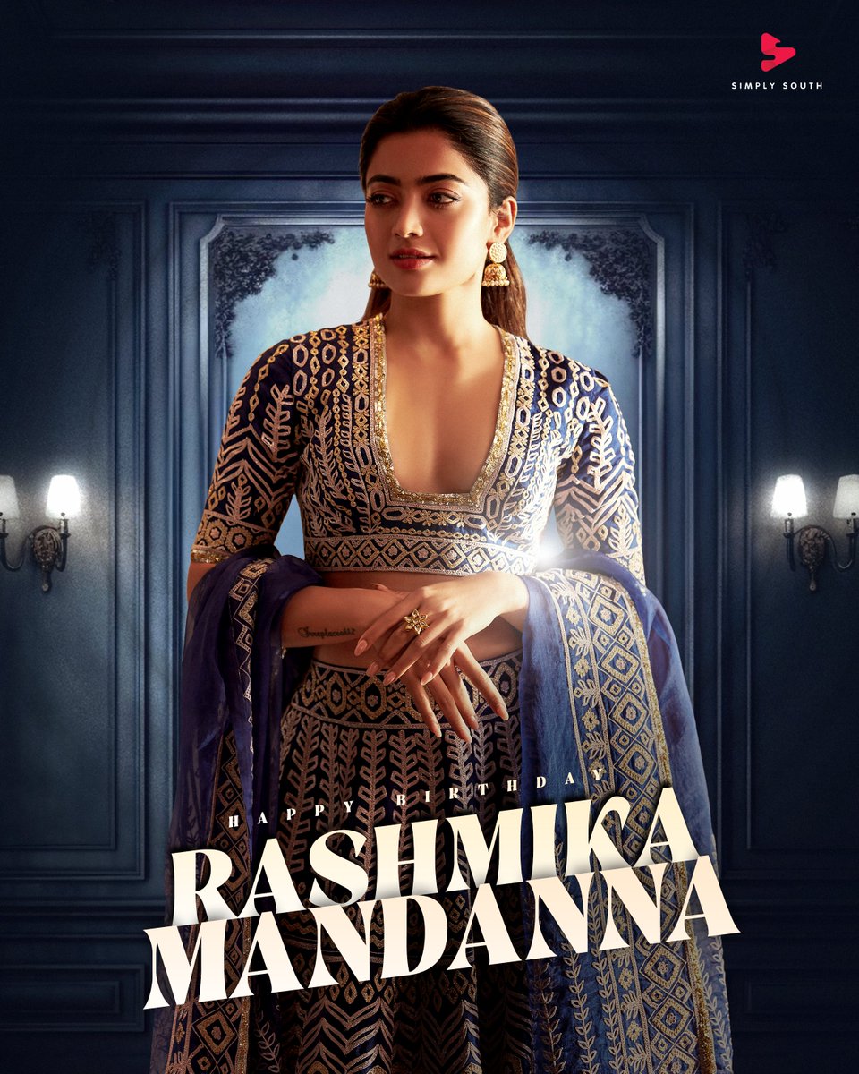 Wishing our Jimikki Ponnu #RashmikaMandanna, a very happy birthday 🥳 Watch her blockbuster movies now on Simply South worldwide, excluding India. ▶️ simplysouth.tv/star/rashmika-… @iamRashmika | #HBDRashmikaMandanna