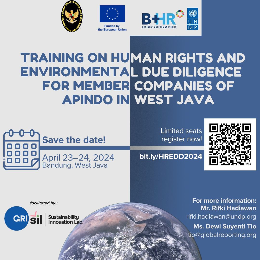 Supported by @uni_eropa and @kemenkomarves, join us on a Human Rights and Environmental Due Diligence (HREDD) training for @apindojabar members in West Java. Apply now at bit.ly/HREDD2024 🍃🌏🤝@BizHRAsia_UNDP