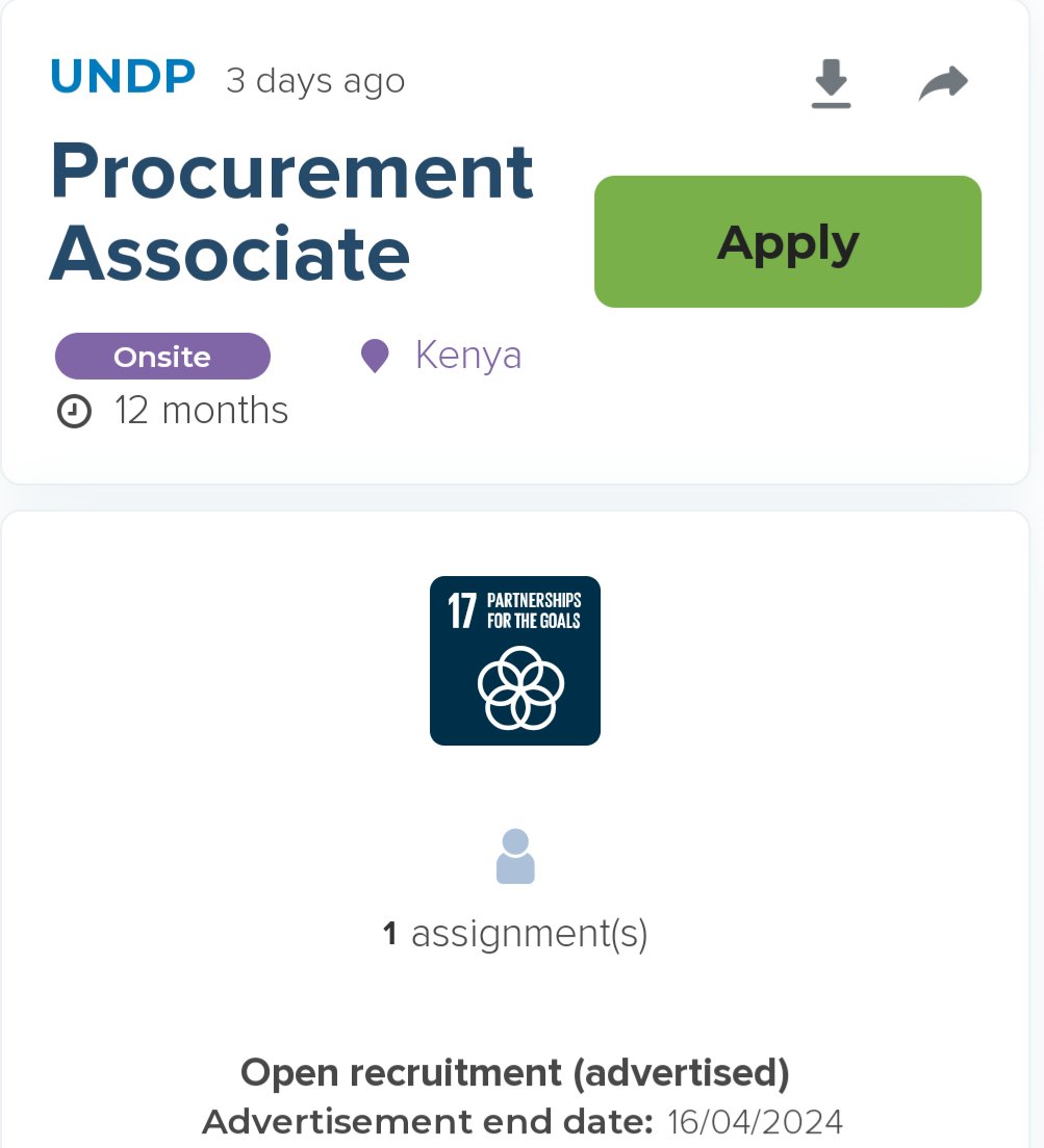 Yet another exciting @UNVolunteers #opportunity exclusively reserved for persons with disabilities in Kenya. The role is of a Procurement Associate at @UNDPKenya apply by 16th April 2024. Please share widely. #IkoKaziKE app.unv.org/opportunities/…