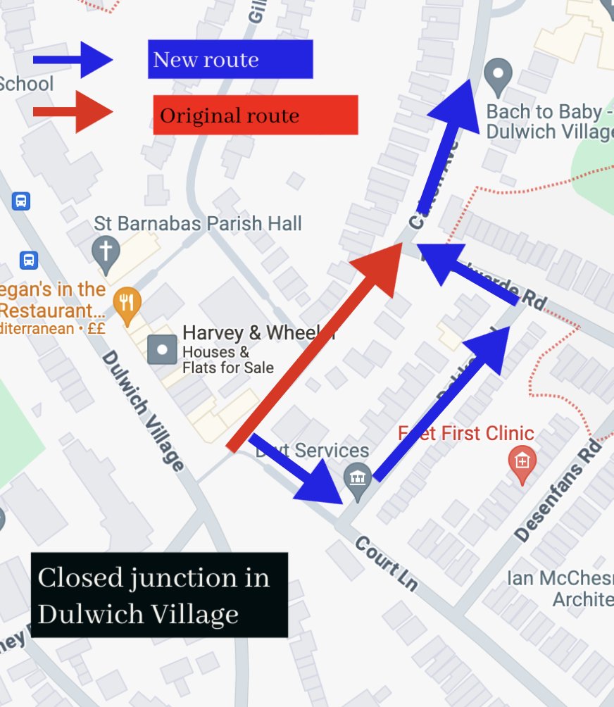 When the new plan for the junction was released, we pointed out that emergency services would have to take a longer route to access Calton Ave from Dulwich Village or to access Dulwich Village from Calton Ave. 1/3