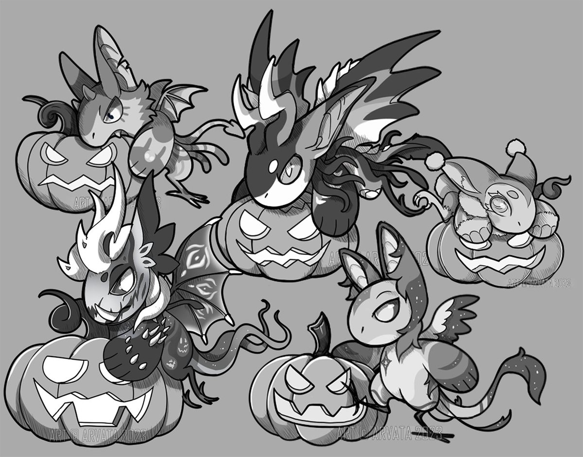 Some sketches of cute babs with pumpkins for the Grem ARPG event last Halloween ✨