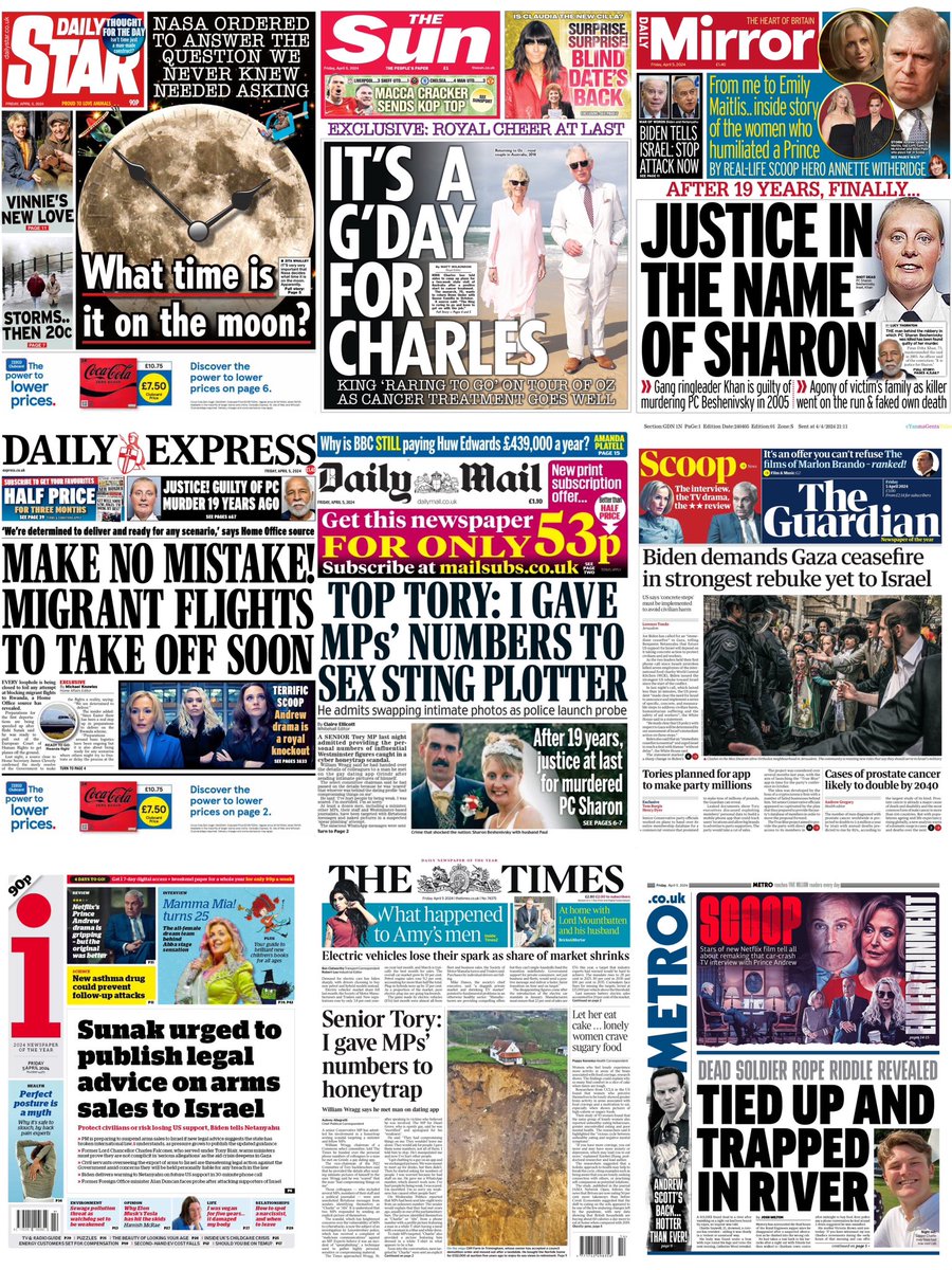 Friday 5th April 2024
UK national newspaper front page collage #frontpagestoday #TomorrowsPapersToday #ukpapers #frontpages