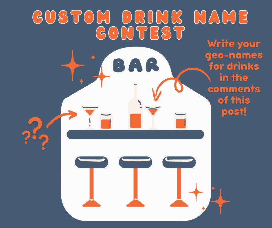 📣Join us in brainstorming geo-related names for drinks! These drinks will be served during the Ice-Breaker event and in the six partner bars.🥂 You can suggest geo-related names for any drink.🍾 So write your suggested geo-name(s) for drink(s) in the comments of this post!👇