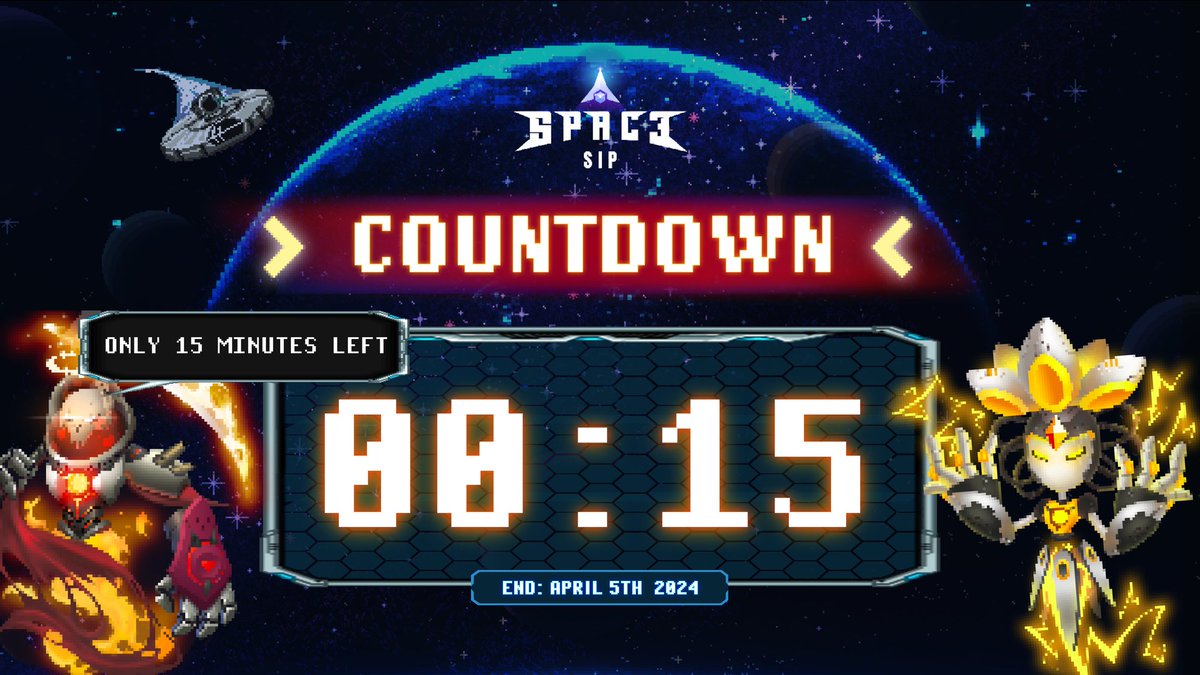 Space Invaders, prepare for liftoff! ⌛️ 15 MINUTES LEFT for the $SIP OTC Token Sale! This is your FINAL CALL to secure your spot on board the Space Fleet. Don't miss out on the chance to be a part of something revolutionary! Head over to spacesip.xyz RIGHT NOW! Time…