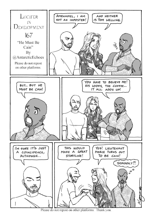 AntarcticEchoes's tweet photo. Happy Friday, everyone! Here is another #LuciferIn DevelopmentComics #FlashbackFriday! No. 167: Amenadiel tries to convince Joe and Ildy that Tom Welling isn't who he says he is... 😅😅😅 Enjoy!💖💖💖💖💖 https://t.co/nb3rhY173n