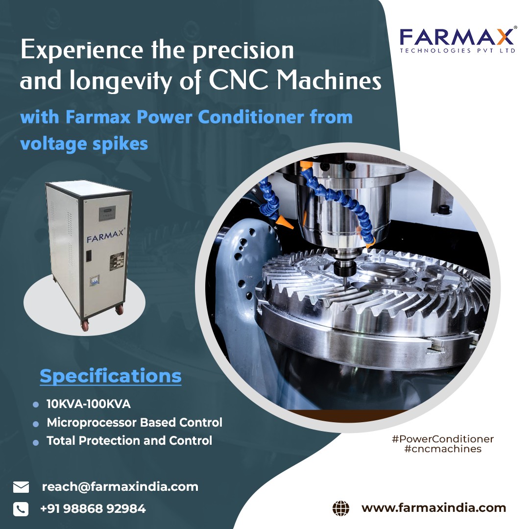 'Experience The Precision and Longevity of CNC Machines with Farmax Power Conditioner from Voltage Spikes'

To know more about products please visit our website farmaxindia.com
#farmax #powerconditioner #voltagestabilizer #powersupply #equipmentprotection #cncmachine