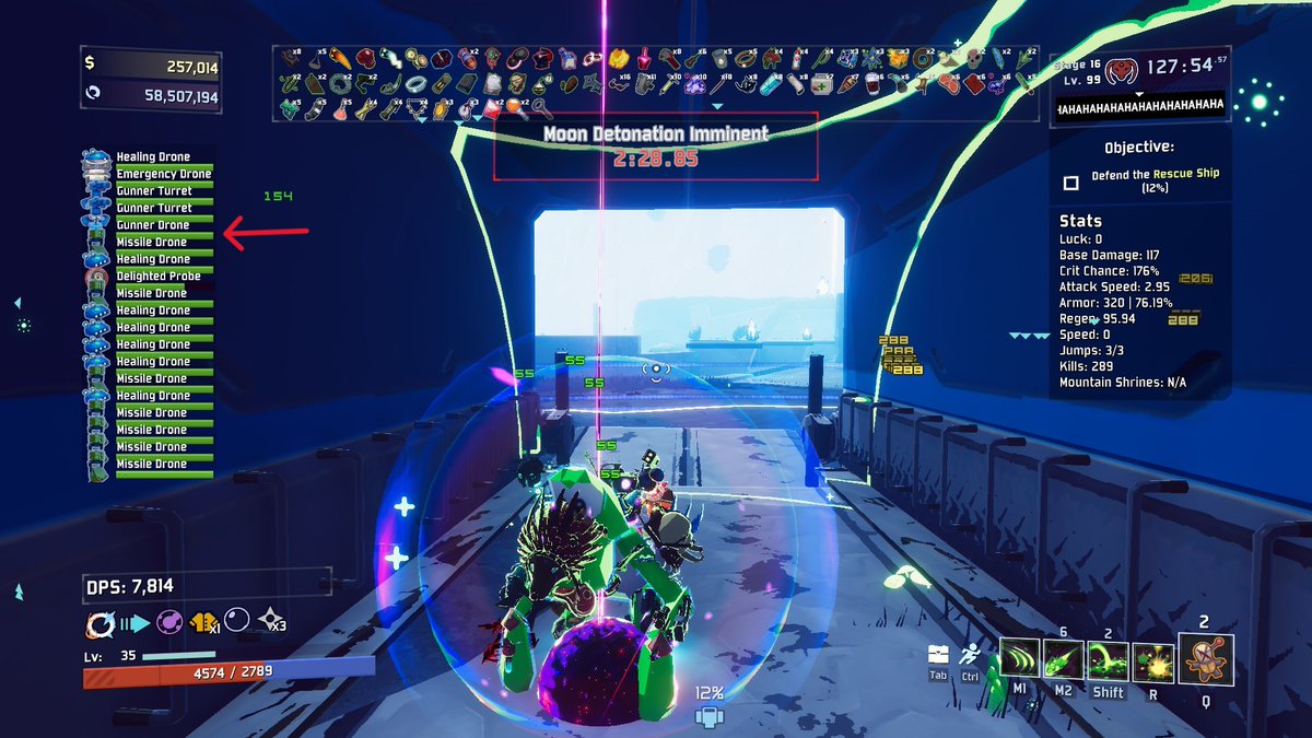 PreonAccRoR's tweet photo. Shout out to this particular gunner drone that saved my ass back in stage 1, i did not buy any other gunner drones and it survived one of the most horrible run starts i've ever had and only died bc i couldn't kill Mithrix quickly enough, i did not let it behind tho :3 https://t.co/8FWC9CodZY