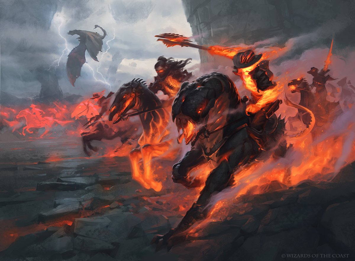 "Pyretic Charge" for MtG's upcoming Outlaws of Thunder Junction set.
A.D. Zack Stella
© Wizards of the Coast