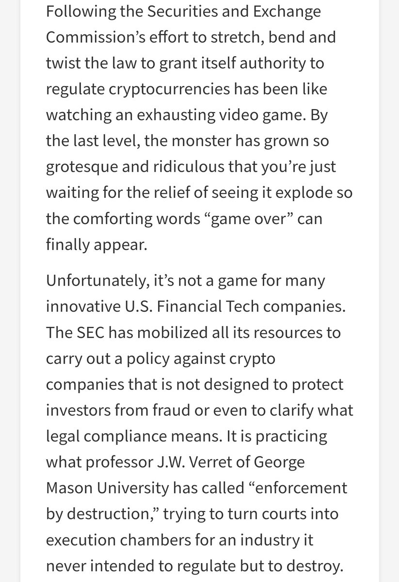 Tabraizshams12's tweet image. "The SEC Came to Destroy Crypto, Not to Regulate It " Roslyn Layton