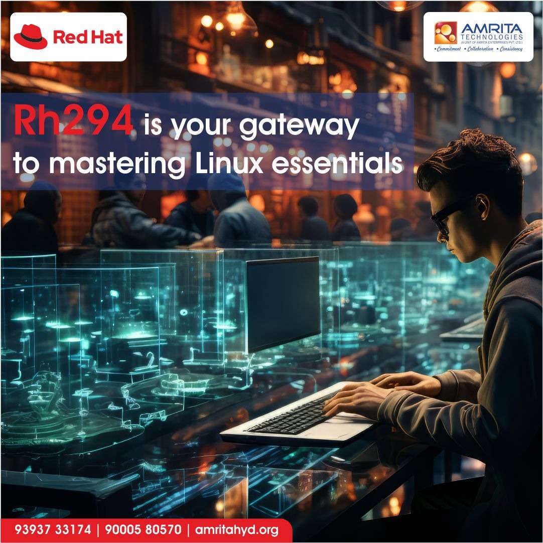 'RH294: Your Gateway to Linux Mastery! 📷📷 #LinuxEssentials #RH294'
Visit: amritahyd.org
Enroll Now- 90005 80570

#AmritaTechnologies #amrita #LinuxMastery #RH294 #do374course #OpenSourceJourney #DO374Empowers #MasterTheFuture #RHCSA #rhcsa #redhatsystemadministrator