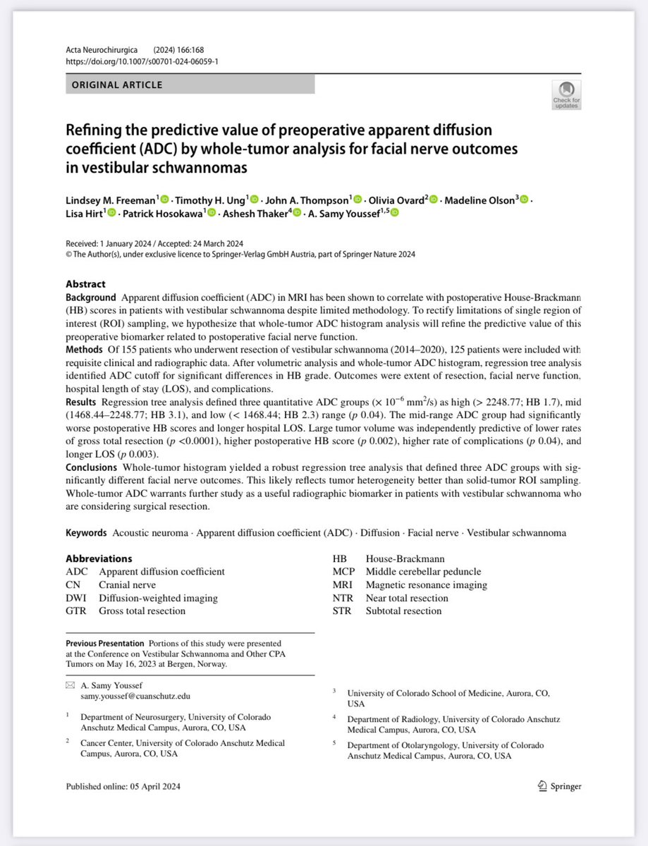 Once again we show, this time with a whole tumor histogram, that ADC value correlates with facial nerve outcomes in Vestibular Schwannoma surgery. Knowing this ahead would be very helpful in planning surgery accordingly, with the ultimate goal of optimising outcomes.