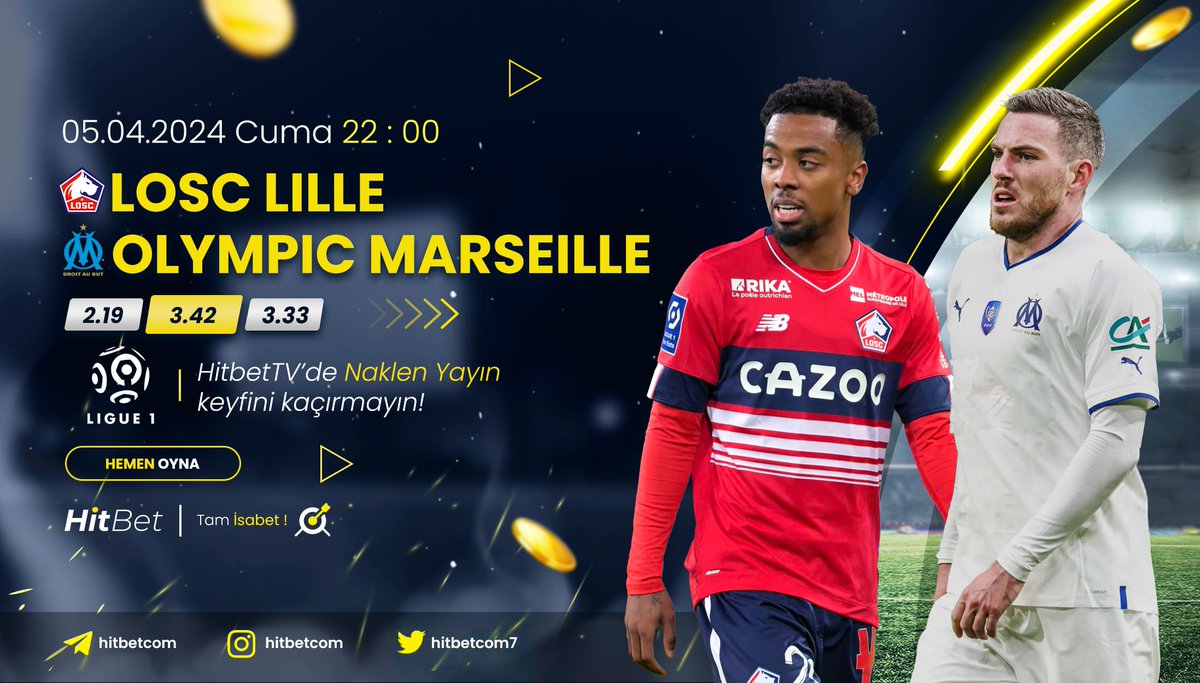 #LOSCLille⚜ #OlympicMarseille karşılaşması #Ligue1 heyecanı ile bu akşam saat 22:00'da #Hitbet'te!

🌐Güncel Giriş : h.t2m.io/Hitbet-Twitter

📺 Maç Yayınları  : h.t2m.io/HitbetTV

🎯#Hitbet #Tamisabet