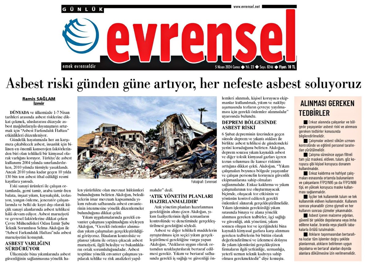 #Kentseldönüşüm ve #depremlerin ardından yaşanan yıkımlara dikkat çeken @CMO_IZMIRSUBE İzmir Şubesi Teknik Sorumlusu @selmaakdogan , #asbest maruziyeti ve çevresel risklerin, ilgili belediye ve bakanlıkların ortak sorumluluğu olduğunu bir kez daha hatırlattı