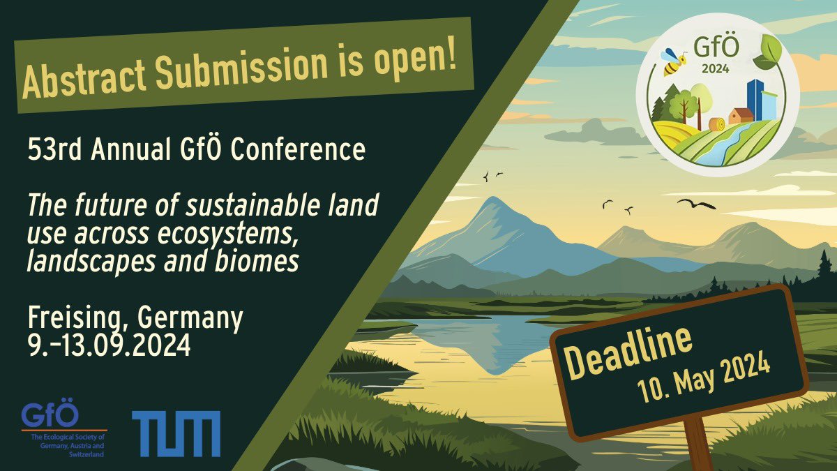 Calling all researchers and practitioners in the realm of #Ecology! Submissions are open for the @gfoeSoc #Confernce #Gfoe2024 at @TU_Muenchen! Whether it's a #Presentation or a #Poster, submit an #Abstract via our online platform until May 10, 2024. gfoe-conference.de