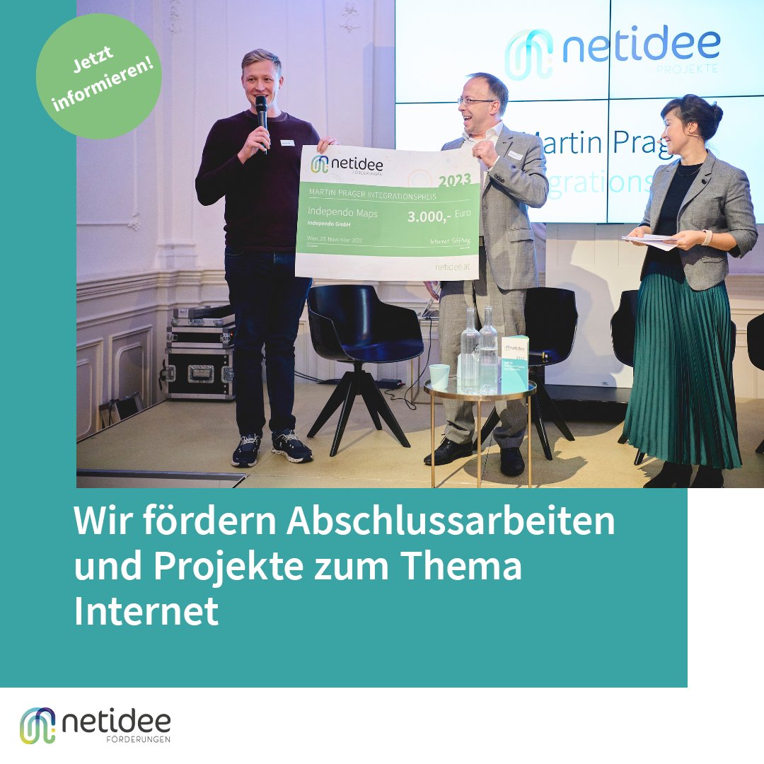 Du hast eine Idee, wie man mit dem Internet einen gesellschaftlichen Mehrwert schaffen kann? 🚀 Dann hol dir eine netidee Förderung für dein Projekt oder deine Uni-Abschlussarbeit! 🙌 👉 netidee.at/einreichen