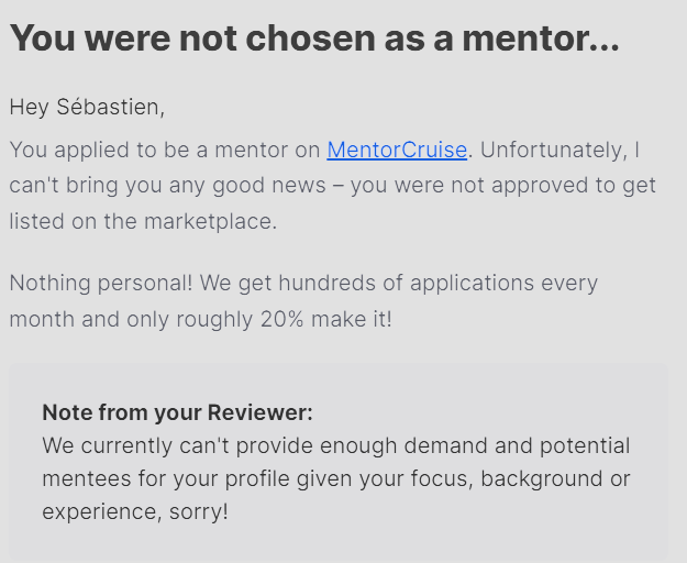 MentorCruise rejection e-mail