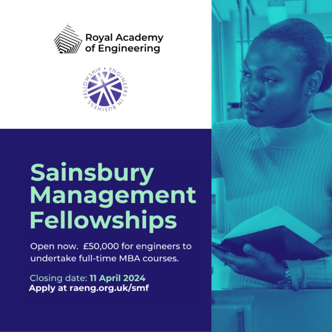 Thinking about applying for a Sainsbury Management Fellowship? If successful, applicants will receive £50,000 to be used towards an eligible, full-time MBA. 📝 Apply today: pulse.ly/n3jdbtoaal #MBAScholarships #EngineeringStudents #EIBF #ScholarshipOpportunities