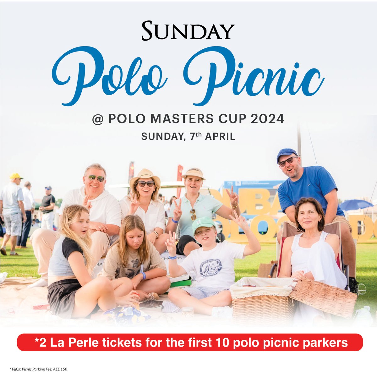 It's a Sunday Polo Picnic at the Polo Masters Cup 2024 Finals! Everyone is welcome - assemble your squad for a day of fun under the pleasant weather! ☀️ Be among the first 10 picnic parkers to receive 2 La Perle tickets! April 7th | Picnic Gates open at 2:00 PM Free Admission*