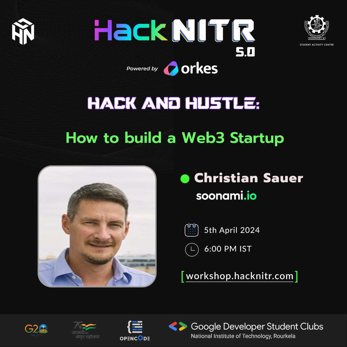 HackNITR Hackathon (@hacknitr) on Twitter photo Join us for an insightful session by Christian Sauer, CEO of <a href="/soonami_io/">soonami.io</a>
Topic: How to build a Web3 startup.
Date: April 5, 2024
Time: 6:00 PM IST
Meet Link: workshop.hacknitr.com
#workshop #Web3 #Web3Community
#startup #founder #CEO #hacknitr #GoogleDevelopers Join us for an insightful session by Christian Sauer, CEO of <a href="/soonami_io/">soonami.io</a>
Topic: How to build a Web3 startup.
Date: April 5, 2024
Time: 6:00 PM IST
Meet Link: workshop.hacknitr.com
#workshop #Web3 #Web3Community
#startup #founder #CEO #hacknitr #GoogleDevelopers