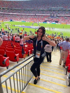 Throwback to the amazing Rina working at the #womanseuros in 2022. ⚽👏⚽ If you'd like to be working at a big game - then we've got opportunities at #championsleague. Being a student with us is SO much more than just a course! #football #eventprofsuk #championsleague