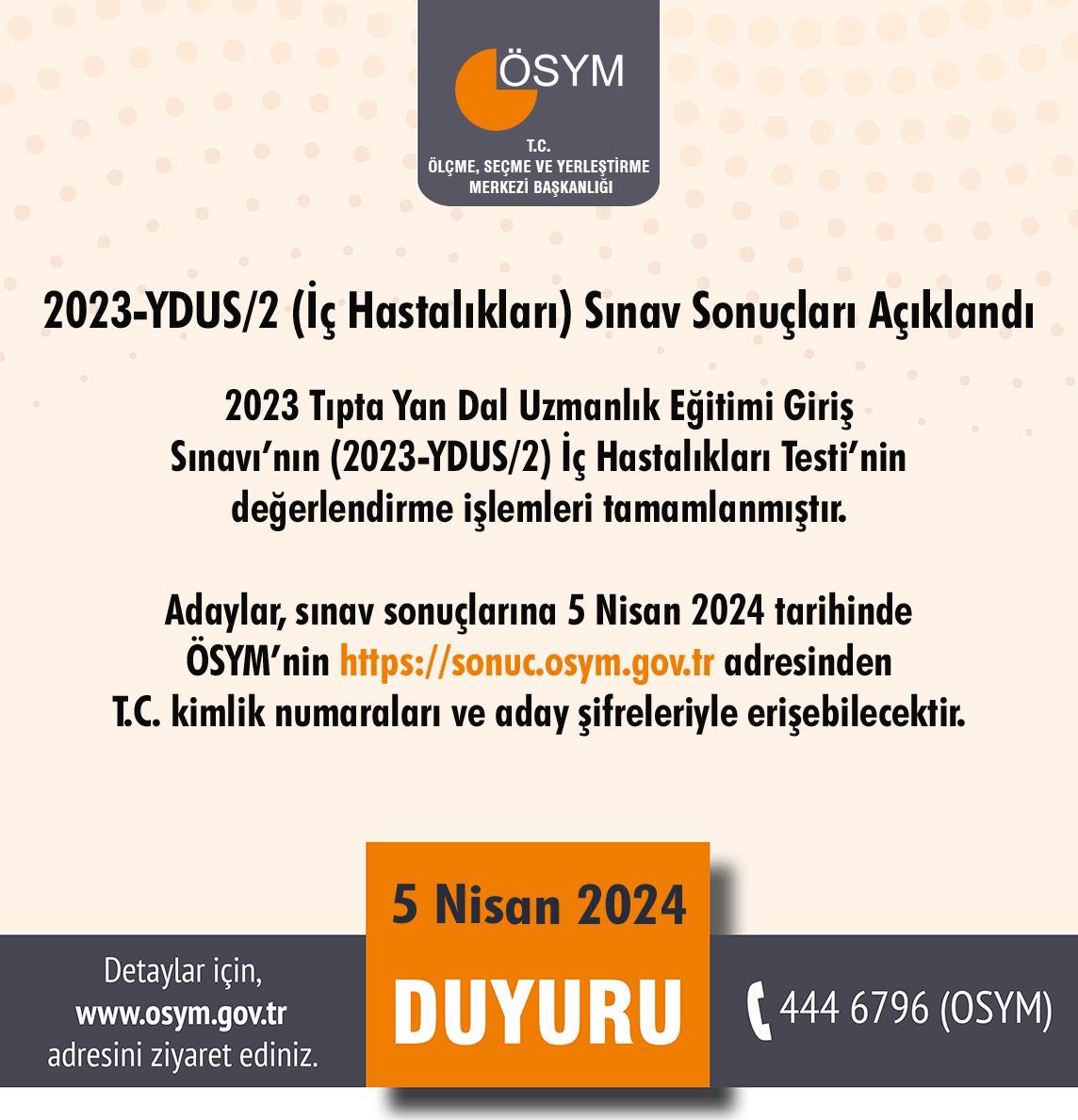 2023-YDUS/2 (İç Hastalıkları) Sınav Sonuçları Açıklandı osym.gov.tr/TR,29296/2023-…