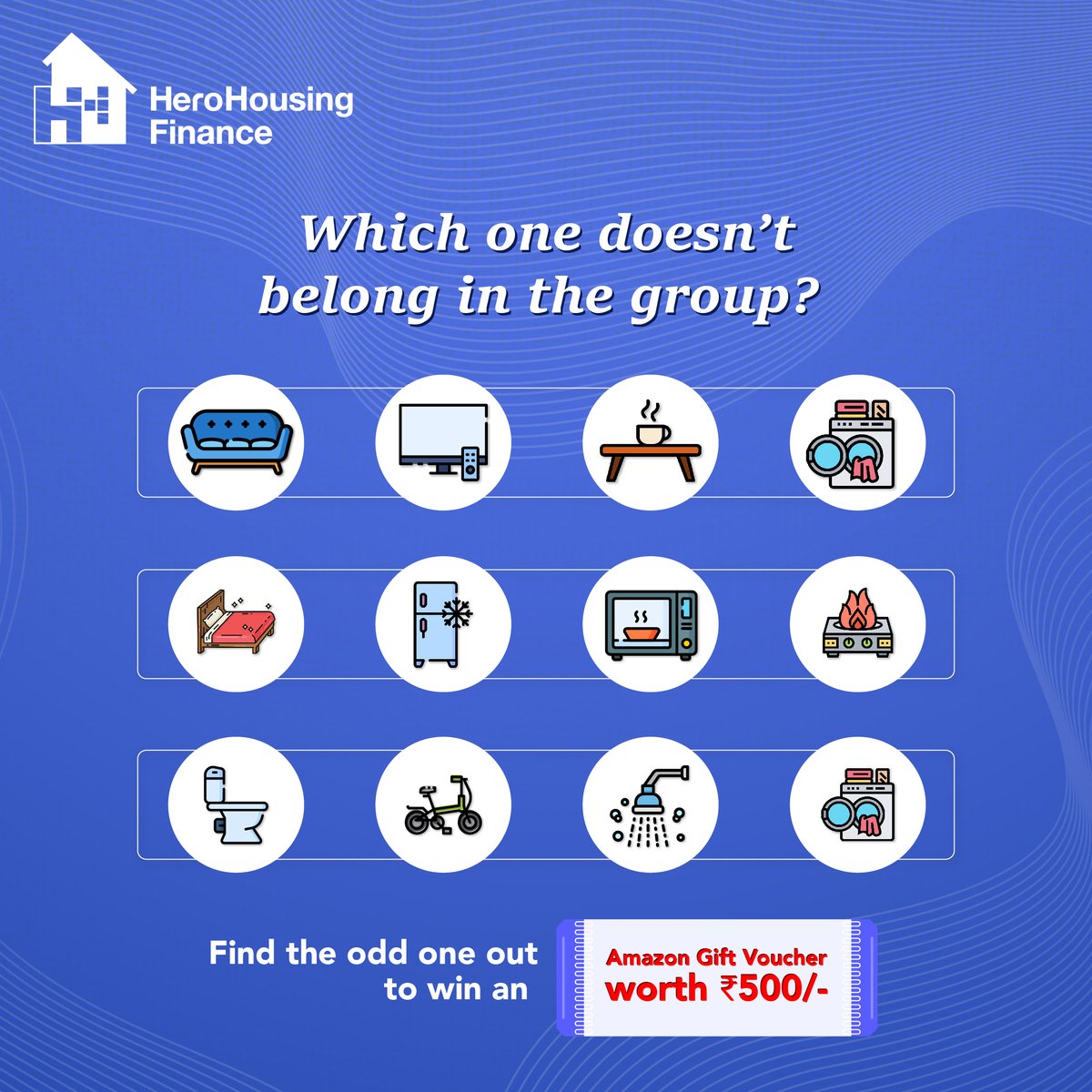 Did you spot the stray? Find the three odd one outs and win an Amazon gift voucher worth ₹500! #OddOneOut #ContestAlert #AmazonVoucher #HeroHousingFinance