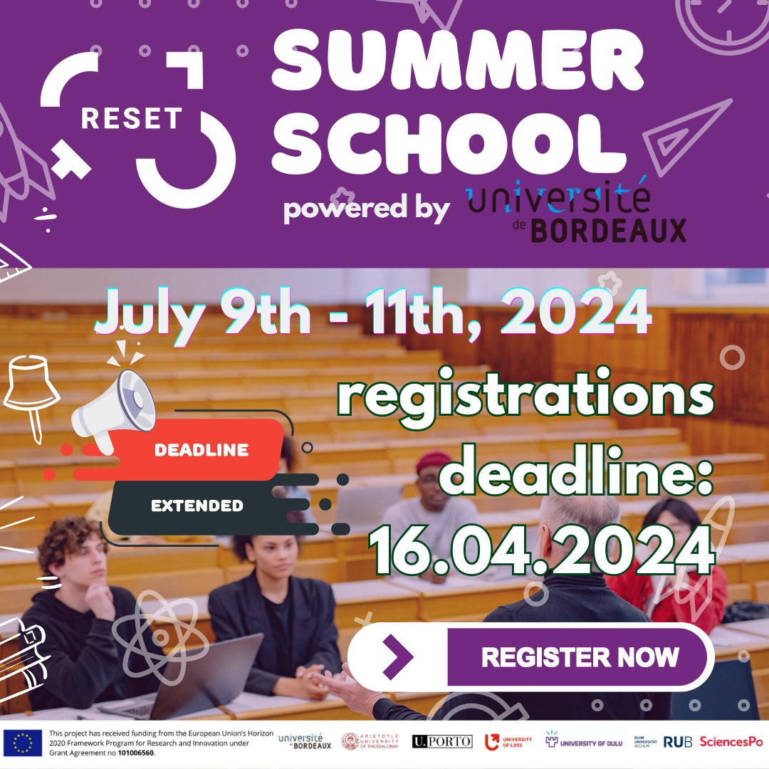 📢 NEW REGISTRATIONS DEADLINE: 16.04.2024 Any plans for this summer? Register now: lnkd.in/dcqFexNN #wereset #genderequality #H2020