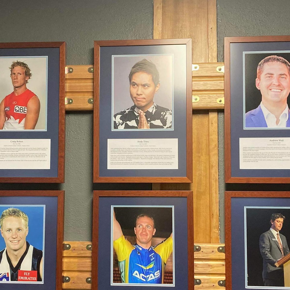 I spent my school years at Marist College Canberra, year 4 to 12, I’d casually stroll past the Hall of Fame to class. Today, being recognised on the wall at Marist Open Day is PRETTY DARN COOL! Sharing wall space with Paul McDermott and Patty Mills, is ridiculous but thanks!