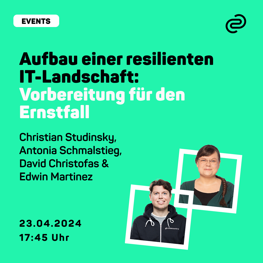 codecentric's tweet image. Geballte Community-Power kommt zum tech&amp;amp;talk nach Stuttgart! 🙌
An diesem Abend dreht sich alles um IT-Security und Edwin, Christian, Antonia &amp;amp; David zeigen euch, wie ihr eine resiliente IT-Landschaft aufbaut: 
👉 cclnk.de/3v2vVIS

#techtalkStuttgart #techandtalk #ITMeetup